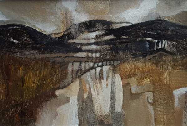 Abtract landscape with mountains in shades of browns by Elizabeth Miller Vermeulen